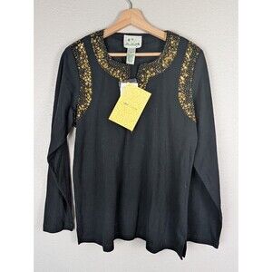 Quacker‎ Factory Sequin Beaded Split Cuff Sweater Black M